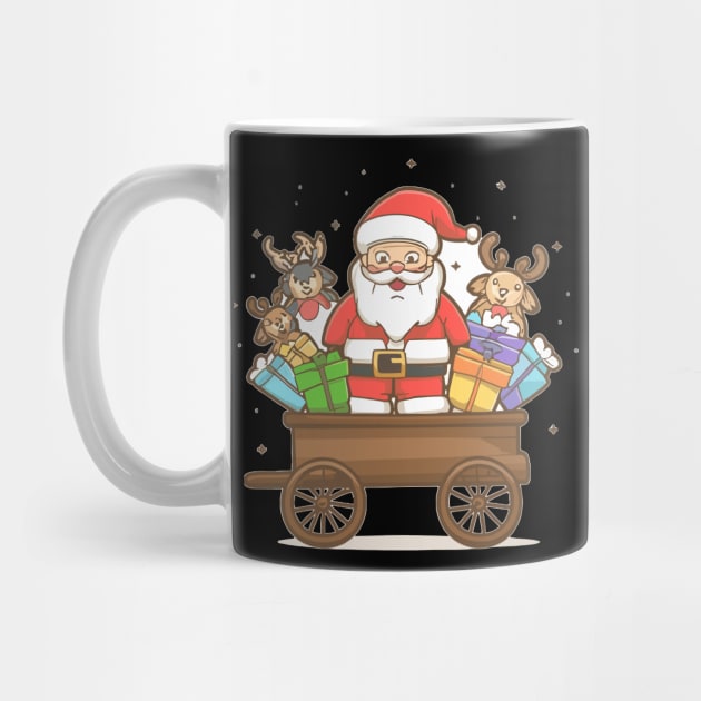 Santa clous on a cart with gifts and deer by Aksi Designs 